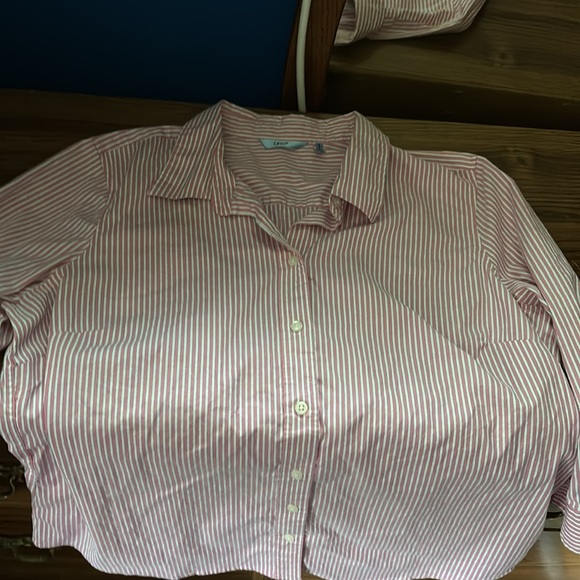 IZOD Petite Pink Gray & White Striped Button Up Blouse 3/4 Sleeves Fitted PXL - Picture 12 of 16